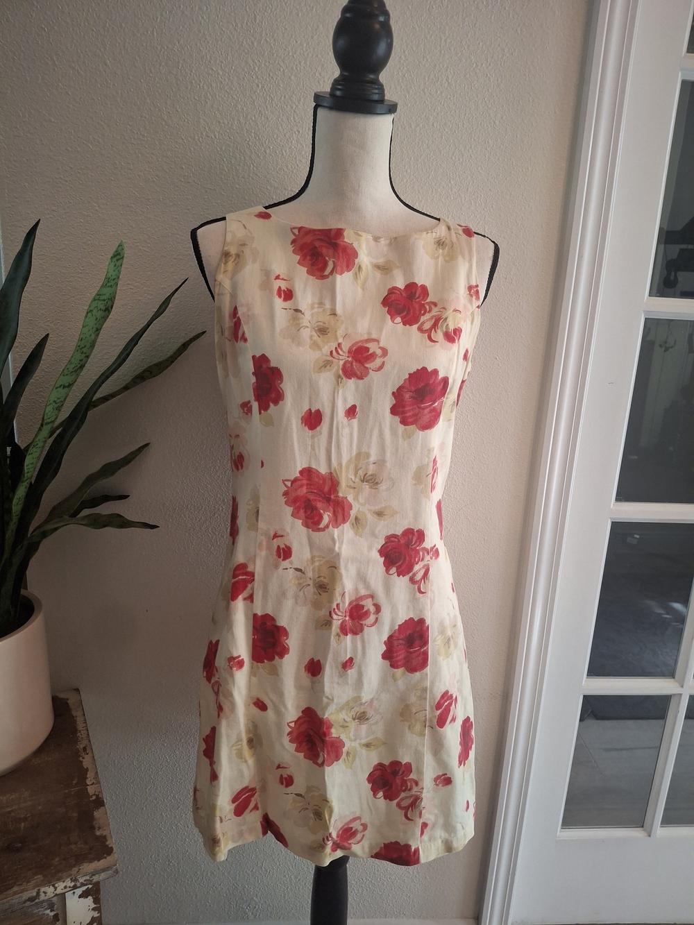 Vintage Merona Cream Mini Dress with Red Floral Print